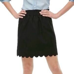 J Crew Scalloped Hem Elastic Waist Linen Cotton Blend Skirt Black Size 4